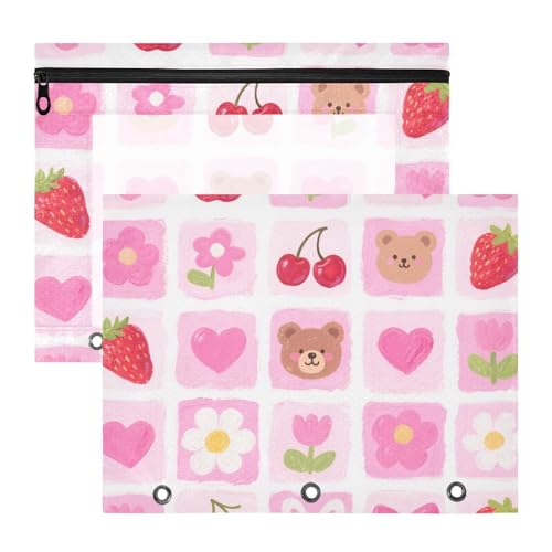 Federmäppchen mit glatten Reißverschlüssen, 3-Loch-Tasche für A4-Papier, Briefe, 2 Stück, Studenten, Zuhause, Rosa, Erdbeere, Blumen, Karo, Bolsa para lapices Federmäppchen mit glatten Reißverschlüssen, 3-Loch-Tasche für A4-Papier, Briefe, 2 Stück, Studenten, Zuhause, Rosa, Erdbeere, Blumen, Karo, Bolsa para lapices von miaozhen