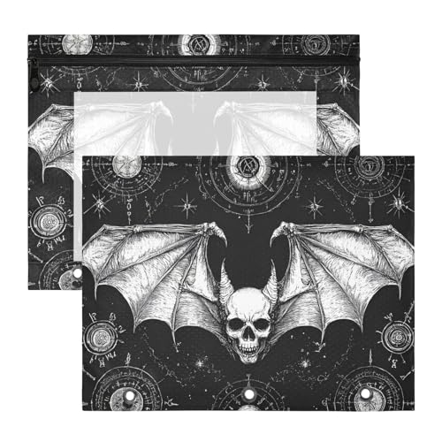 Federmäppchen mit glatten Reißverschlüssen, 3-fach Locher, für A4-Papier, Briefe, 2 Stück, Lehrerklasse, böser Totenkopf, schwarz, Gothic, Bolsa para lapices Federmäppchen mit glatten Reißverschlüssen, 3-fach Locher, für A4-Papier, Briefe, 2 Stück, Lehrerklasse, böser Totenkopf, schwarz, Gothic, Bolsa para lapices von miaozhen