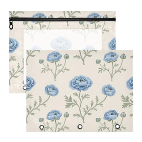Federmäppchen mit glatten Reißverschlüssen, Kunststoff-Aktenordner für 3 Ringe, 2 Stück, Studenten, Schulbedarf, modisch, blau, blumig, grünes Blatt, Bolsa para lapices Federmäppchen mit glatten Reißverschlüssen, Kunststoff-Aktenordner für 3 Ringe, 2 Stück, Studenten, Schulbedarf, modisch, blau, blumig, grünes Blatt, Bolsa para lapices von miaozhen