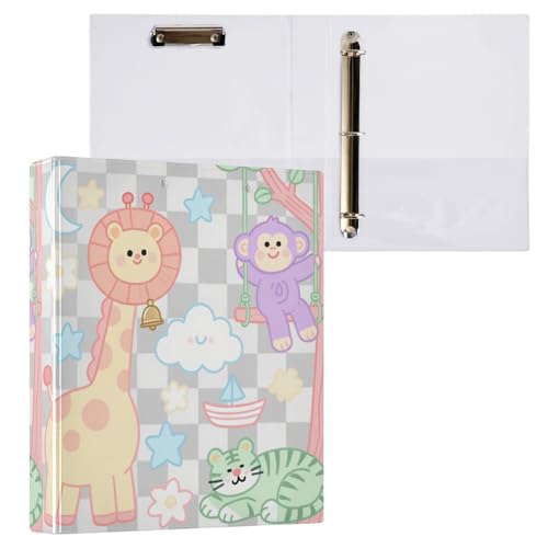Funny Giraffe Monkey Checkered Grey White 3-Ring-Ordner mit Klemmbrett, 2 Stück, Büro-Ordner, 200 Blatt Funny Giraffe Monkey Checkered Grey White 3-Ring-Ordner mit Klemmbrett, 2 Stück, Büro-Ordner, 200 Blatt von miaozhen