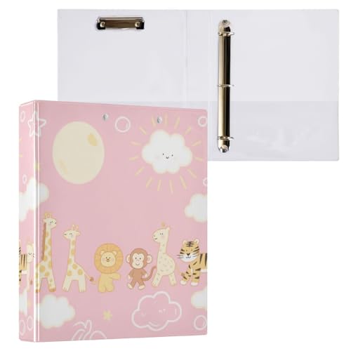 Funny Giraffe Monkey Pink 1 und 1/2 Zoll Ordner 3 Ringbücher mit Tascheneinband, 2 Stück, ästhetischer Ordner, 200 Blatt Funny Giraffe Monkey Pink 1 und 1/2 Zoll Ordner 3 Ringbücher mit Tascheneinband, 2 Stück, ästhetischer Ordner, 200 Blatt von miaozhen