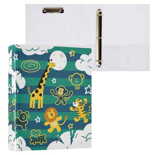 Funny Giraffe Monkey Stripe Green Blue 3,8 cm Notizbuch, 3 Ringbücher mit Taschen, 2 Stück, Büro-Ordner, 200 Blatt von miaozhen