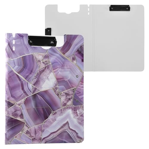 Gefaltetes Klemmbrett Amethyst Marmor Geometrisches Muster A4 Klemmbrett mit Ordner Horizontal und Vertikal Doppelclips Still-Klemmbrett mit festem Einband von miaozhen