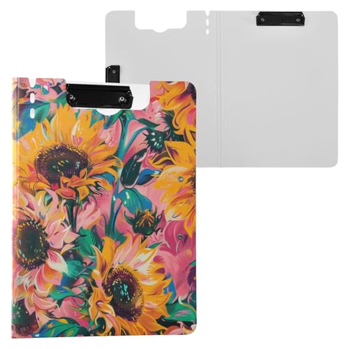 Gefaltetes Klemmbrett Sonnenblume Rose Gold A4 Klemmbrett Binder Horizontal und Vertikal Doppelclips Büro Klemmbrett mit Abdeckung von miaozhen