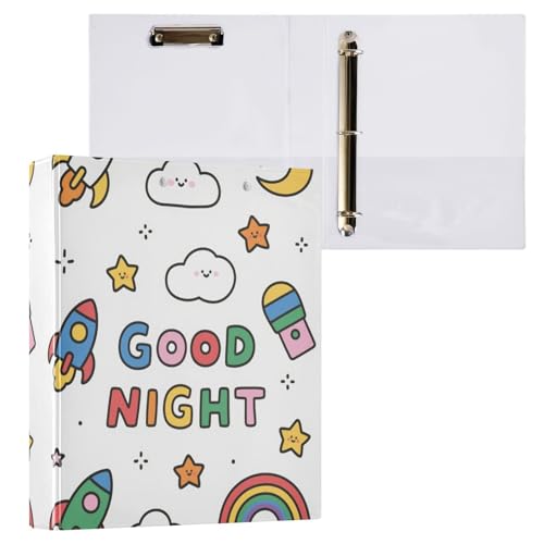 Good Night Ordner mit bunten Raketen, 3,8 cm, 3 Ringbücher mit Innentaschen, 2 Stück, ästhetischer Ordner, 200 Blatt Good Night Ordner mit bunten Raketen, 3,8 cm, 3 Ringbücher mit Innentaschen, 2 Stück, ästhetischer Ordner, 200 Blatt von miaozhen