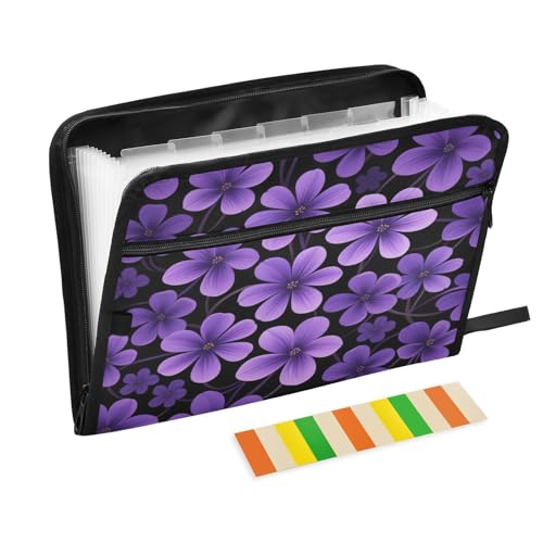 Große Aktenordner, 13 Taschen, A4, Briefgröße mit Reißverschluss, für Büro, Schule, klein, lila, Blumen, schwarz, minimalistischer Stil, carpeta de Große Aktenordner, 13 Taschen, A4, Briefgröße mit Reißverschluss, für Büro, Schule, klein, lila, Blumen, schwarz, minimalistischer Stil, carpeta de von miaozhen