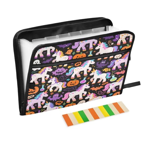 Große Aktenordner, 13 Taschen, A4, Briefgröße mit Reißverschluss, für Papiere, Halloween, gelbe Kürbis-Einhörner, Teppiche Große Aktenordner, 13 Taschen, A4, Briefgröße mit Reißverschluss, für Papiere, Halloween, gelbe Kürbis-Einhörner, Teppiche von miaozhen