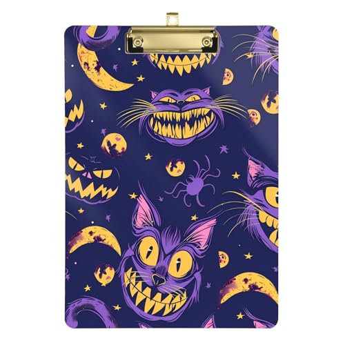 Halloween Grinsekatze Trendiges Klemmbrett Ordner Datei Padfolio Transparent für Krankenschwestern Home Contractor Größe 9 x 12,5 Tabla para escribir von miaozhen