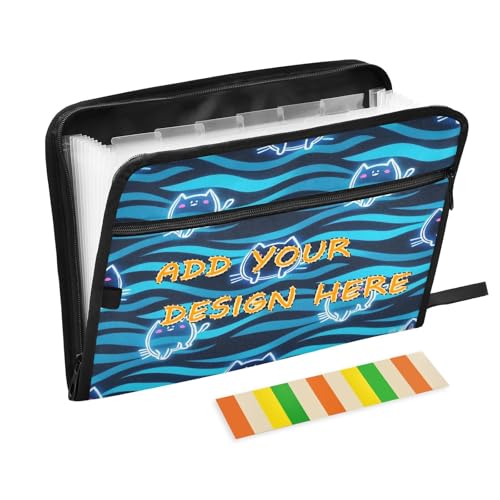 Individuell erweiterbare Hängemappe, 13 Taschen, A4, Briefgröße, individueller Aktenordner mit Reißverschluss zur Aufbewahrung von Dokumenten, Wellen, Blau, niedliches Tier, Katzenteppich von miaozhen