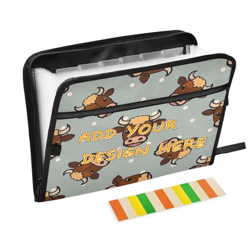 Individuelle Aktenordner, 13 Taschen, A4, Briefgröße, individueller Dokumenten-Organizer mit Reißverschluss für Dokumentenaufbewahrung, Cartoon-Tiere, Kuh, Punktemuster, Para Guardar Documentos von miaozhen