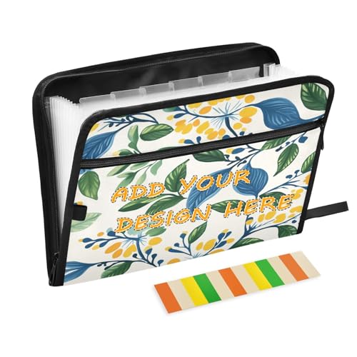 Individuelle Aktenordner mit Taschen, 13 Taschen, A4, Briefformat, erweiterbarer Aktenordner mit Reißverschluss, für Papiere, Vintage-Blumenmotive, grüne Blätter Individuelle Aktenordner mit Taschen, 13 Taschen, A4, Briefformat, erweiterbarer Aktenordner mit Reißverschluss, für Papiere, Vintage-Blumenmotive, grüne Blätter von miaozhen