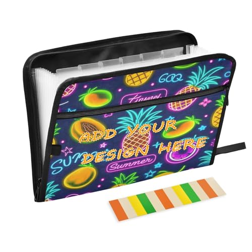 Individuelle Aktenordner mit Taschen, 13 Taschen, A4, Briefgröße, anpassbar, erweiterbar, mit Reißverschluss, für Klassenzimmer, Zuhause, Büro, Reisen, Sommer, Neon-Obst, Ananas, Obst Individuelle Aktenordner mit Taschen, 13 Taschen, A4, Briefgröße, anpassbar, erweiterbar, mit Reißverschluss, für Klassenzimmer, Zuhause, Büro, Reisen, Sommer, Neon-Obst, Ananas, Obst von miaozhen
