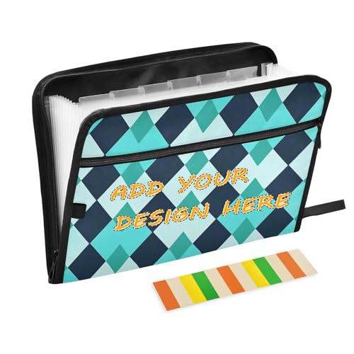 Individuelle Aktenordner mit Taschen, 13 Taschen, A4, Briefgröße, personalisierbare Aktenhüllen mit Reißverschluss, für Büro, Schule, Blaugrün, kariert, trendige Teppiche von miaozhen