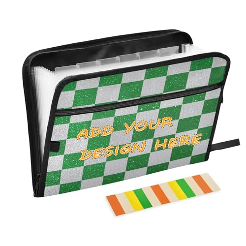 Individuelle Dokumentenmappe, 13 Taschen, A4, Briefgröße, personalisierbarer Aktenordner, erweiterbar mit Reißverschluss, für Büro, Schule, gefälschte Glitzer-Schachbrett-Quadrate, Weiß / Grün Individuelle Dokumentenmappe, 13 Taschen, A4, Briefgröße, personalisierbarer Aktenordner, erweiterbar mit Reißverschluss, für Büro, Schule, gefälschte Glitzer-Schachbrett-Quadrate, Weiß / Grün von miaozhen