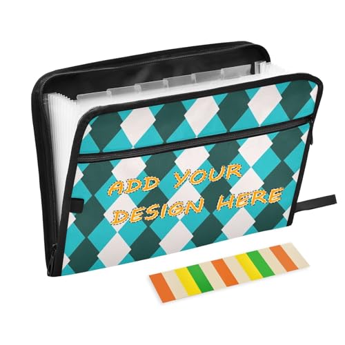 Individuelle Dokumentenmappe, 13 Taschen, A4, Briefgröße, personalisierbarer Organizer mit Taschen mit Reißverschluss für Dokumentenaufbewahrung, Blaugrün, kariert, kariert, Para Guardar Documentos von miaozhen