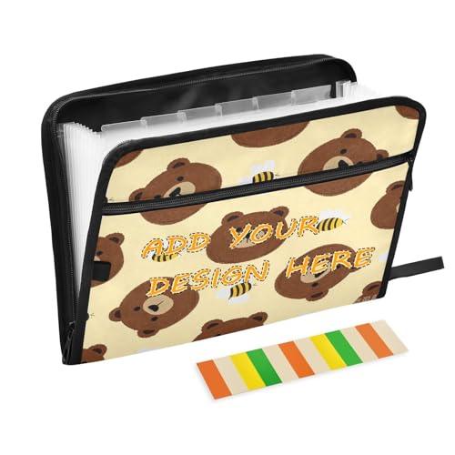 Individuelle Fächermappen, 13 Fächer, A4, Briefgröße, anpassbare Fächermappen, mit Reißverschluss, für Bürobedarf, Cartoon, niedlicher Braunbär und Biene, Para-Guardar von miaozhen