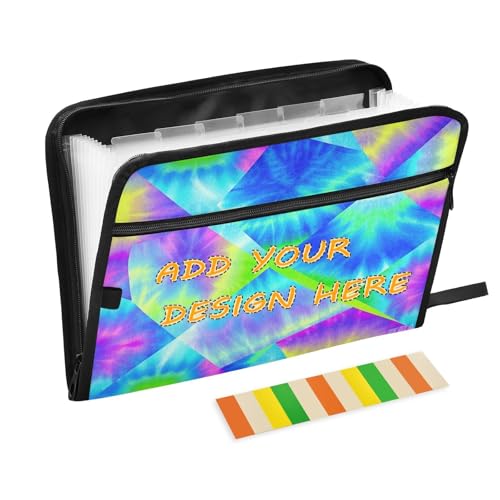 Individuelle Mappe mit Tasche, 13 Taschen, A4, Briefgröße, anpassbare Fächermappe mit Reißverschluss, für Business, Regenbogen-Batik-Organizer von miaozhen