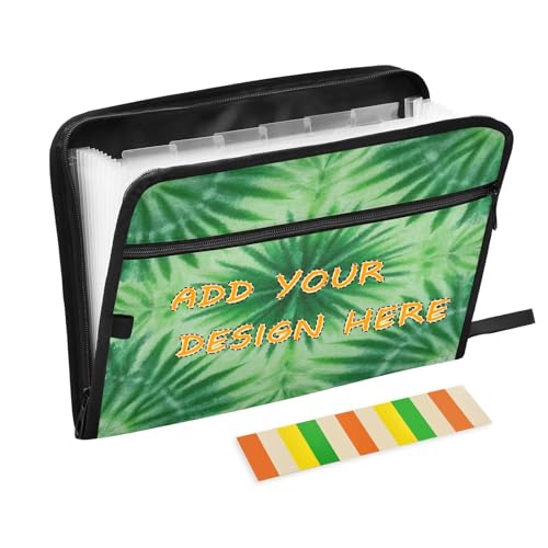 Individuelle Papier-Aktenordner, 13 Taschen, A4, Briefform, anpassbar, erweiterbare Hängeregistrappe mit Reißverschluss für Dokumentenaufbewahrung, grün, Batik-Teppiche von miaozhen