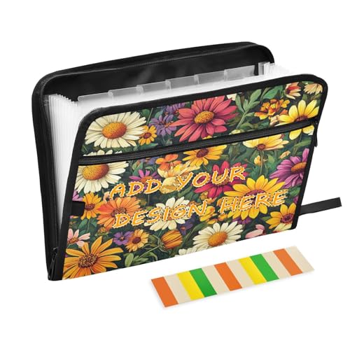 Individuelle breite Aktenmappen, 13 Fächer, A4, Briefgröße, individuelle Fächermappe mit Reißverschluss, für Büro, Schule, Schönheit, Frühling, bunte Blumen von miaozhen