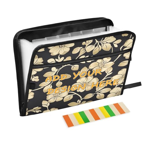 Individuelle erweiterbare Ordner, 13 Fächer, A4, Briefformat, personalisierter Organizer mit Tasche mit Reißverschluss zur Aufbewahrung von Dokumenten, Blumenmuster, Gold und Schwarz Individuelle erweiterbare Ordner, 13 Fächer, A4, Briefformat, personalisierter Organizer mit Tasche mit Reißverschluss zur Aufbewahrung von Dokumenten, Blumenmuster, Gold und Schwarz von miaozhen