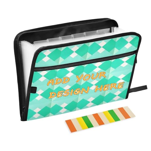 Individueller Ordner mit Etiketten, 13 Taschen, A4, Briefgröße, personalisierter Organizer mit Taschen mit Reißverschluss, für Papiere, türkis, Rautenraute, Raute, Organizer Individueller Ordner mit Etiketten, 13 Taschen, A4, Briefgröße, personalisierter Organizer mit Taschen mit Reißverschluss, für Papiere, türkis, Rautenraute, Raute, Organizer von miaozhen