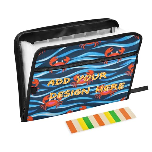 Individueller Ordner mit Taschen, 13 Taschen, A4, Briefgröße, personalisierbar, erweiterbar, Hängeregistraturmappe mit Reißverschluss, für Schule, Zuhause, Büro, Klassenzimmer, niedliche Tierwelle von miaozhen