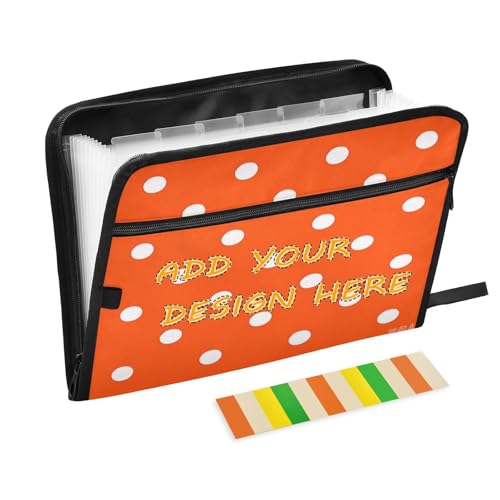 Individueller Ordner mit mehreren Fächern, 13 Taschen, A4, Briefgröße, personalisierbar, mit Reißverschluss, für Business, Cartoon, gepunktet, Orange von miaozhen