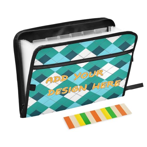 Individueller Organizer-Ordner, 13 Taschen, A4, Briefgröße, personalisierbare Erweiterungsmappe mit Reißverschluss, für Papiere, blaugrün, kariert, kariert, carpeta de von miaozhen