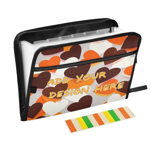 Individueller Organizer-Ordner, 13 Taschen, A4, Briefgröße, personalisierter Organizer mit Taschen mit Reißverschluss, für Bürobedarf, buntes Herz, Khaki, Weiß, Carpeta de von miaozhen
