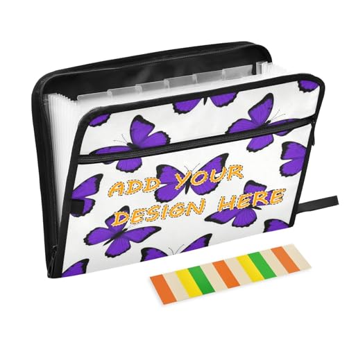 Individueller Papier-Organizer, Ordner, 13 Taschen, A4, Briefform, mit Taschen mit Reißverschluss, für Business, Tiere, Lavendel, Schmetterling, Para Guardar von miaozhen