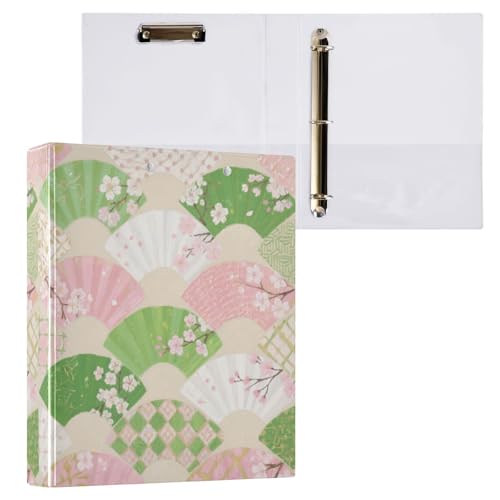 Japanischer rosa-grüner Fächer, 3,5 cm, Drei-Ringbuch mit Klemmbrett, 2 Stück, Bürobedarf, 200 Blatt Japanischer rosa-grüner Fächer, 3,5 cm, Drei-Ringbuch mit Klemmbrett, 2 Stück, Bürobedarf, 200 Blatt von miaozhen