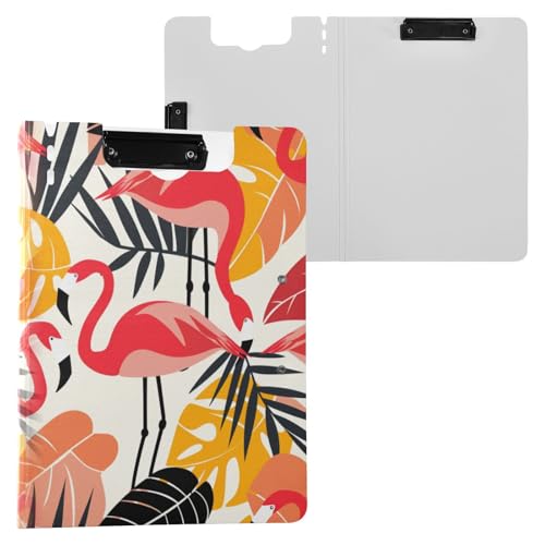 Klappbares Klemmbrett mit Flamingo-Druck, tropisches Rot, Schwarz, A4, Clipfolio, zwei Metall-Clips, Stifthalter, Still-Clipboard mit festem Einband von miaozhen