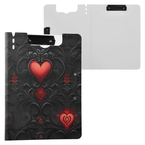 Klemmbrett, faltbar, Rot und Schwarz, Valentinstag, romantische Liebe, A4-Klemmbrett, Clipfolio, zwei Metall-Clips, Stifthalter, Büro-Klemmbrett mit Abdeckung von miaozhen
