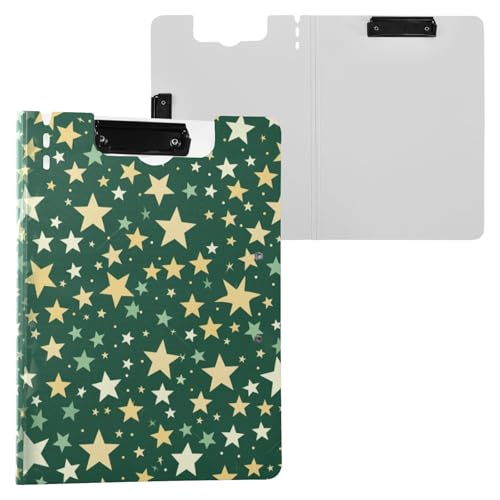 Klemmbrett, faltbar, goldfarben, Sterne, olivgrün, A4, Doppelklemmbrett, Metall-Clips, Stifthalter, Still-Clipboard mit festem Einband von miaozhen