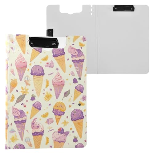 Klemmbrett Faltbares Eiscreme-Klemmbrett Lila Gelb A4 Klemmbrett Folio Horizontal und Vertikal Doppelclips Büro Klemmbrett mit Abdeckung von miaozhen