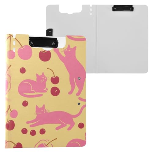 Klemmbrett Faltbares Rot und Rosa Katze und Kirsche A4 Klemmbrett mit Ordner Doppelte Metallclips Stifthalter Still-Clipboard mit Abdeckung von miaozhen