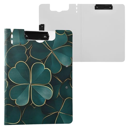 Klemmbrett Grün Gold Kleeblatt St Patrick's Day A4 Klemmbrett Binderfolio Horizontal und Vertikal Doppelclips Büro Klemmbrett mit Abdeckung von miaozhen