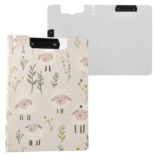 Klemmbrett-Mappe, Kindliches Tier, Schaf, Esche, Blumenmuster, A4, Klemmbrett, Ordner, horizontale und vertikale Doppel-Clips, Still-Clipboard mit Abdeckung von miaozhen