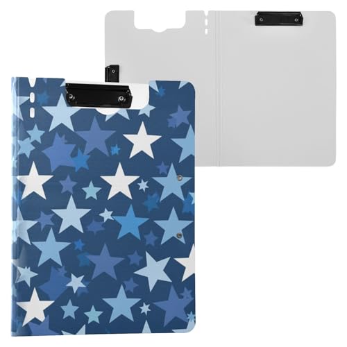 Klemmbrett-Mappe, klassisch, weiße Sterne, Blau, A4, Klemmbrett, Folio, Doppel-Clips, Stifthalter, Still-Clipboard mit Abdeckung Klemmbrett-Mappe, klassisch, weiße Sterne, Blau, A4, Klemmbrett, Folio, Doppel-Clips, Stifthalter, Still-Clipboard mit Abdeckung von miaozhen
