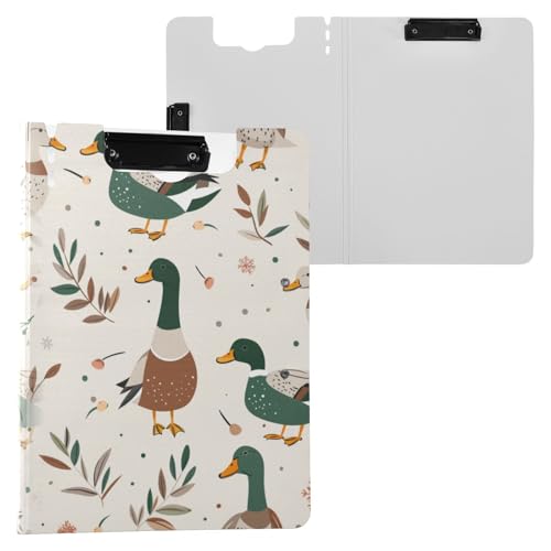 Klemmbrett-Ordner, cremefarben, verspielte Stockente, bunt, A4-Klemmbrett, Folio, zwei Metall-Clips, Stifthalter, Büro-Klemmbrett mit Abdeckung von miaozhen