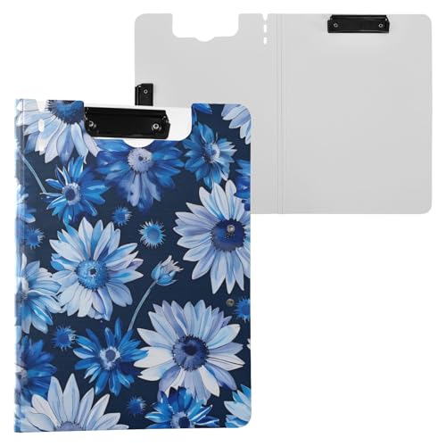 Klemmbrett-Ordner, handgezeichnetes Gänseblümchen, blau, A4-Klemmbrett, Folio, horizontale und vertikale Doppel-Clips, Büro-Klemmbrett mit festem Einband von miaozhen