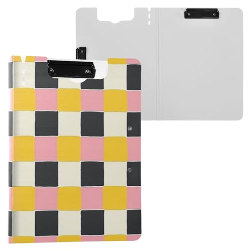 Klemmbrett Ordner Checker Pastellgelb A4 Klemmbrett Clipfolio Horizontal und Vertikal Doppelclips Büro Klemmbrett mit Hardcover von miaozhen