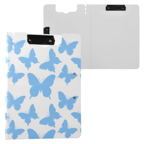 Klemmbrett Ordner Mode Blau Schmetterling Weiß A4 Klemmbrett mit Padfolio Zwei Metallclips Stifthalter Büro Klemmbrett mit Abdeckung von miaozhen