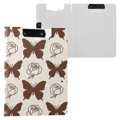 Klemmbrett Ordner Mode Braun Rose Schmetterling A4 Klemmbrett Folio Zwei Metallclips Stifthalter Schule Klemmbrett mit Abdeckung von miaozhen