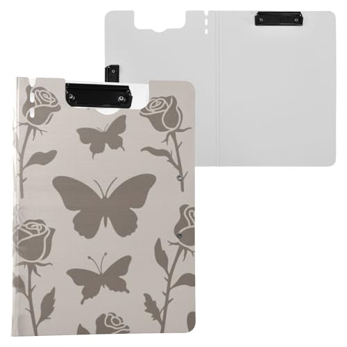 Klemmbrett Ordner Mode Kahki Kaffee Braun Blume Schmetterling A4 Klemmbrett Folio Doppelte Metallclips Stifthalter Schule Klemmbrett mit Abdeckung von miaozhen