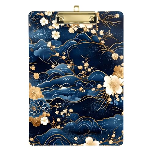 Klemmbrett für Rechnungen und Rechnungen im Retro-Stil, romantisch, Acryl, niedlich, für personalisierte Klemmbretter für Lehrer, Größe 22,9 x 32,5 cm, Blau und Gold von miaozhen