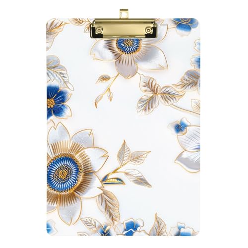 Klemmbrett im chinesischen Stil, blaue goldene Blume, Sprachpathologie, Standardloch für Softball-Trainer, Klemmbrett, Lehrer, Größe 22,9 x 32,5 cm, Tabla para escribir con Clip von miaozhen