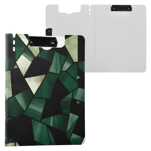 Klemmbrett mit Aufbewahrung, luxuriöses Buntglas, Cyan, Schwarz, modisches A4-Klemmbrett, Folio-Doppel-Clips, Stifthalter, Schul-Klemmbrett mit festem Einband von miaozhen