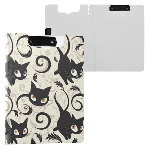 Klemmbrett mit Ordner, Cartoon, schwarze Katzen, A4, Klemmbrett, Folio, doppelte Metallklammern, Stifthalter, Schulklemmbrett mit Abdeckung von miaozhen