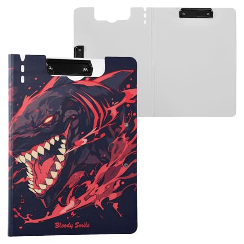 Klemmbrett mit Ordner schwarz rot Hai A4 Klemmbrett Folio Zwei Metallclips Stifthalter Still-Clipboard mit Abdeckung von miaozhen